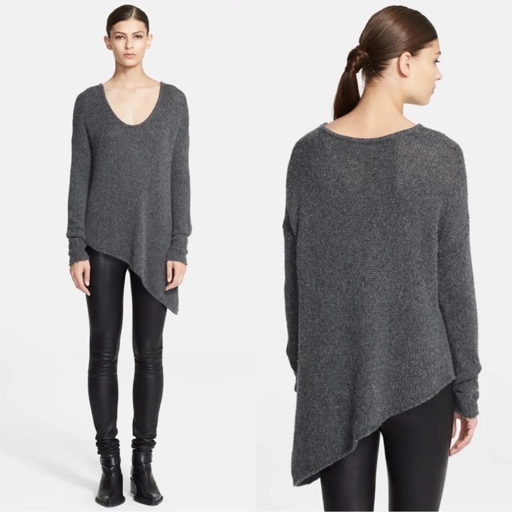 Helmut Lang Size M Shifting Cord Asymmetrical Hem Sweater in Faint Grey Melange‎